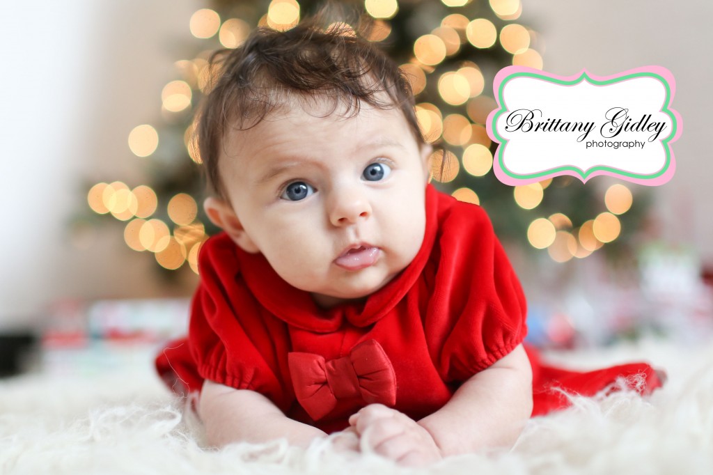3 Month Old Poses | Christmas Tree Light Bokeh | Brittany Gidley Photography LLC