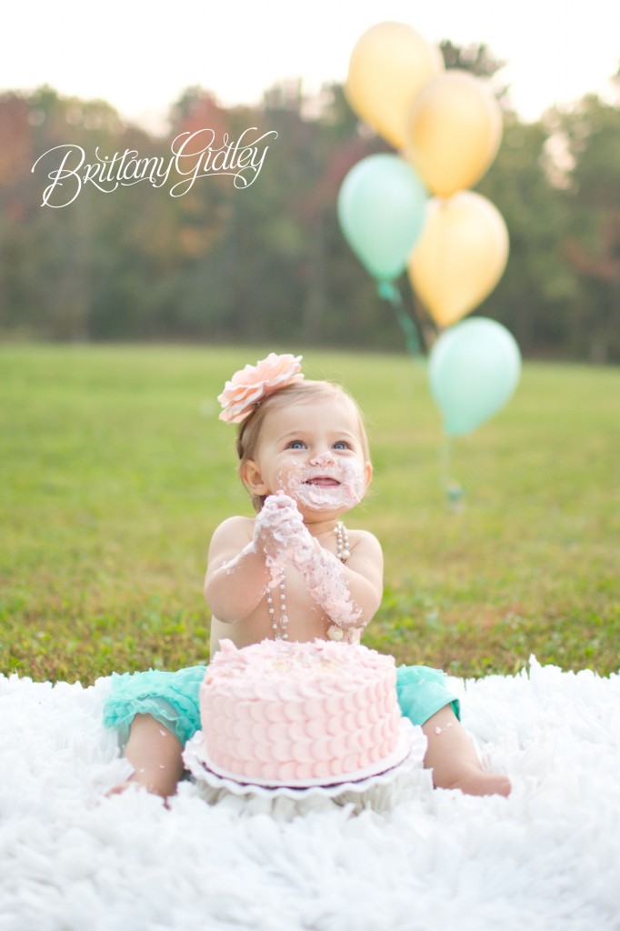 12 Month Baby | Pink | Teal | Blue Eyes | Autumn | Ohio | Cake Smash | Brittany Gidley Photography LLC