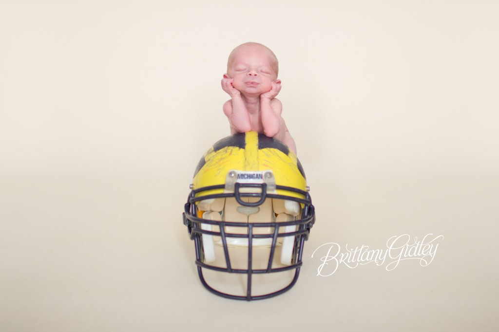 Michigan | Brittany Gidley Photography LLC | Sweet Newborn Boy | Patrick | Start With The Best | Football | Helmet