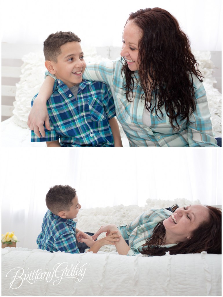 Cleveland Child Photography | White | Bed | 10 Years Old and Mom | Child Photographer