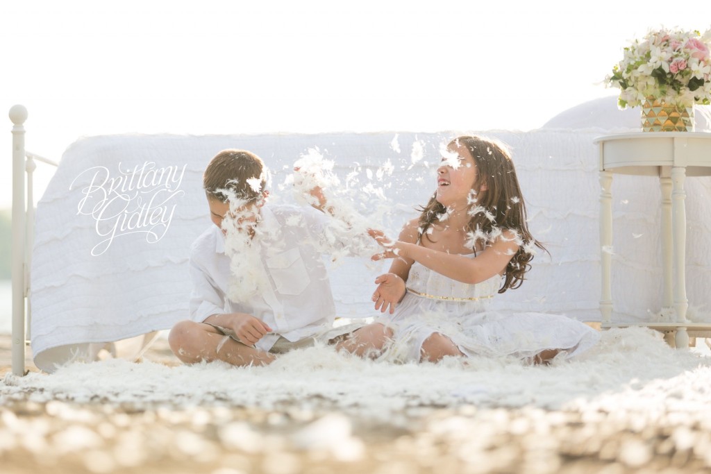 Cleveland Family Photographer | Dream Sessions | Brittany Gidley Photography LLC | Feathers | Bed on Beach | Fresh Floral | Whimsical Fun Bright