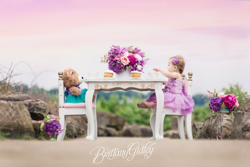 Tea Party Photo Shoot | Cake Smash | Tea Party | Heatherlily for Brittany Gidley Photography | Fresh Floral | Floral Props | Peony Roses Hydrangeas | Teddy Bear | Tutu Du Monde | Rainey's Closet | Teal Purple