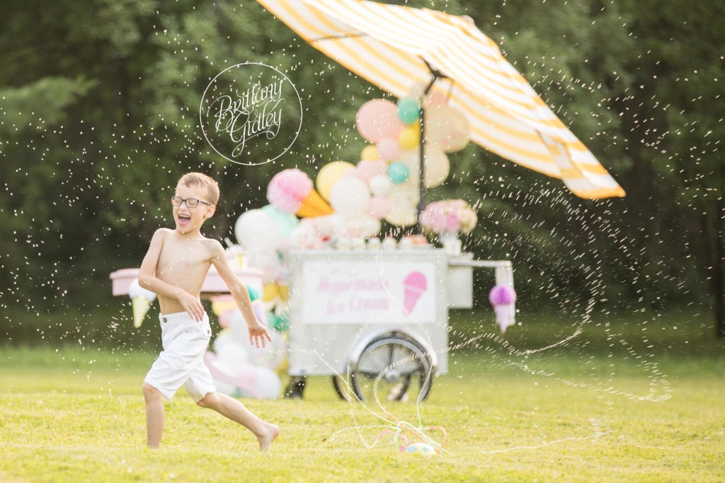 Sprinkler Photo Shoot | Ice Cream Themed Party Inspiration | Child Photographer | Dream Session | www.brittanygidley.com