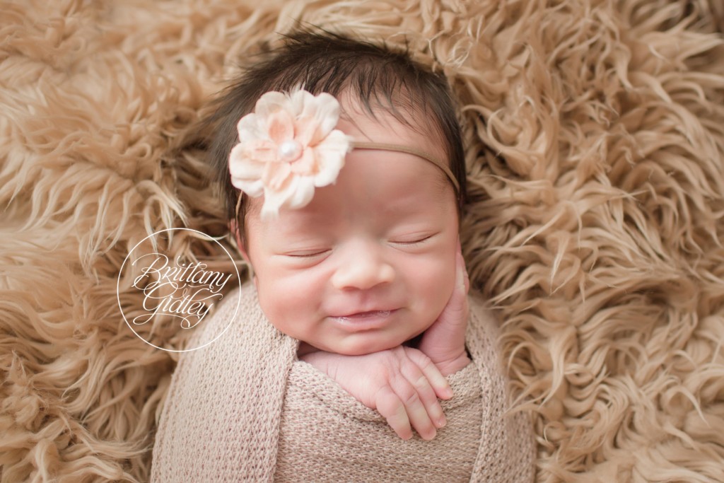 Smiling Newborn Baby Girl | Westlake Newborn Photography | Westlake Newborn Photographer | Ohio Newborn Photography 