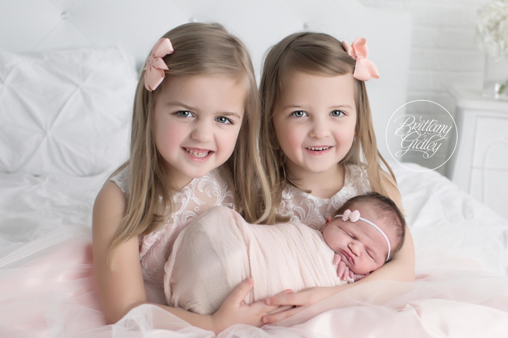 Newborn Baby Girl with 2 Big Sisters | Cleveland Ohio Newborn Photography