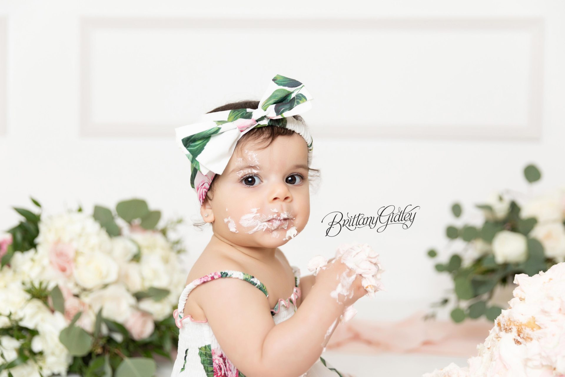 Flower Themed 12 Month Baby Cake Smash Photo Shoot