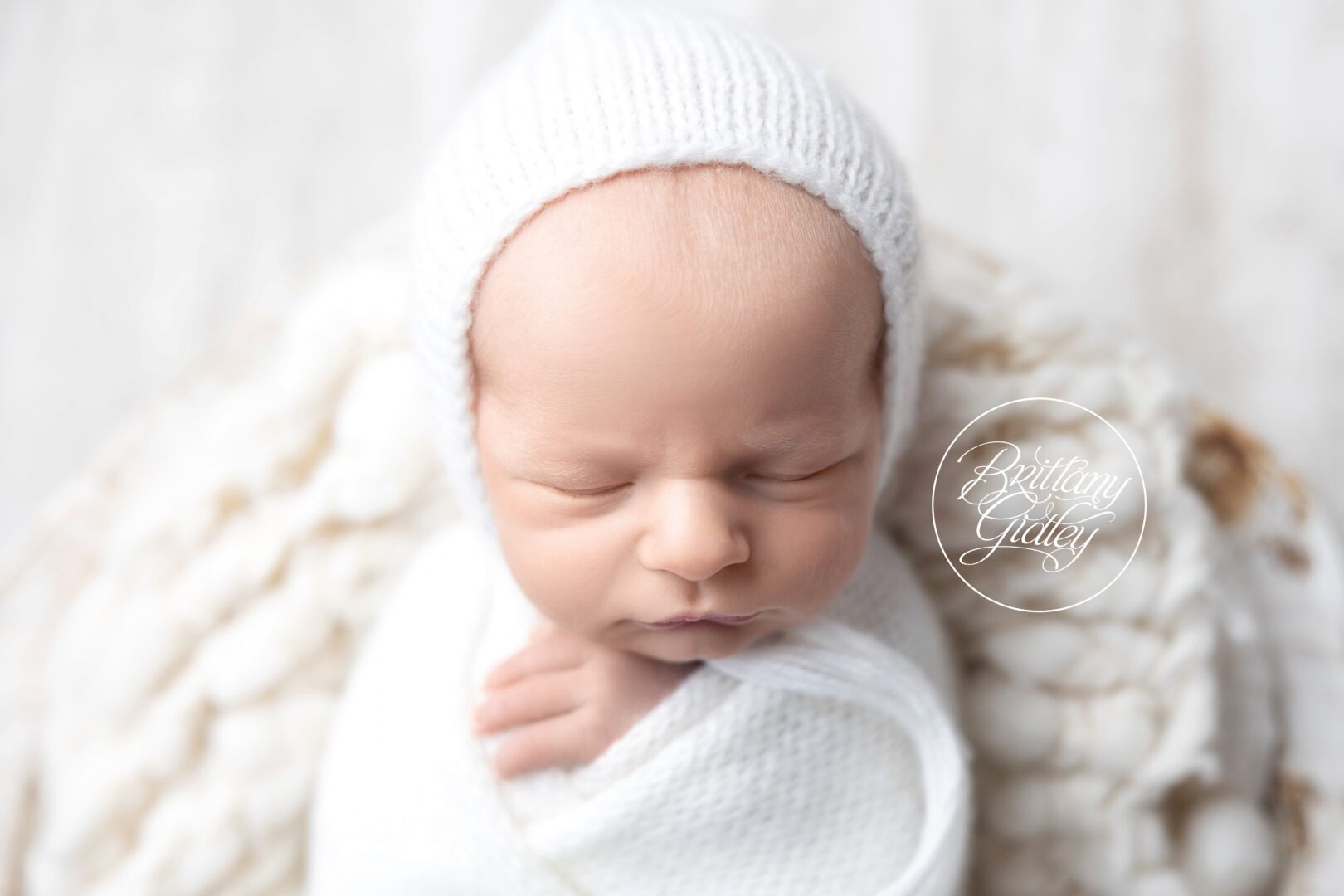 Newborn Baby Boy in Bonnet