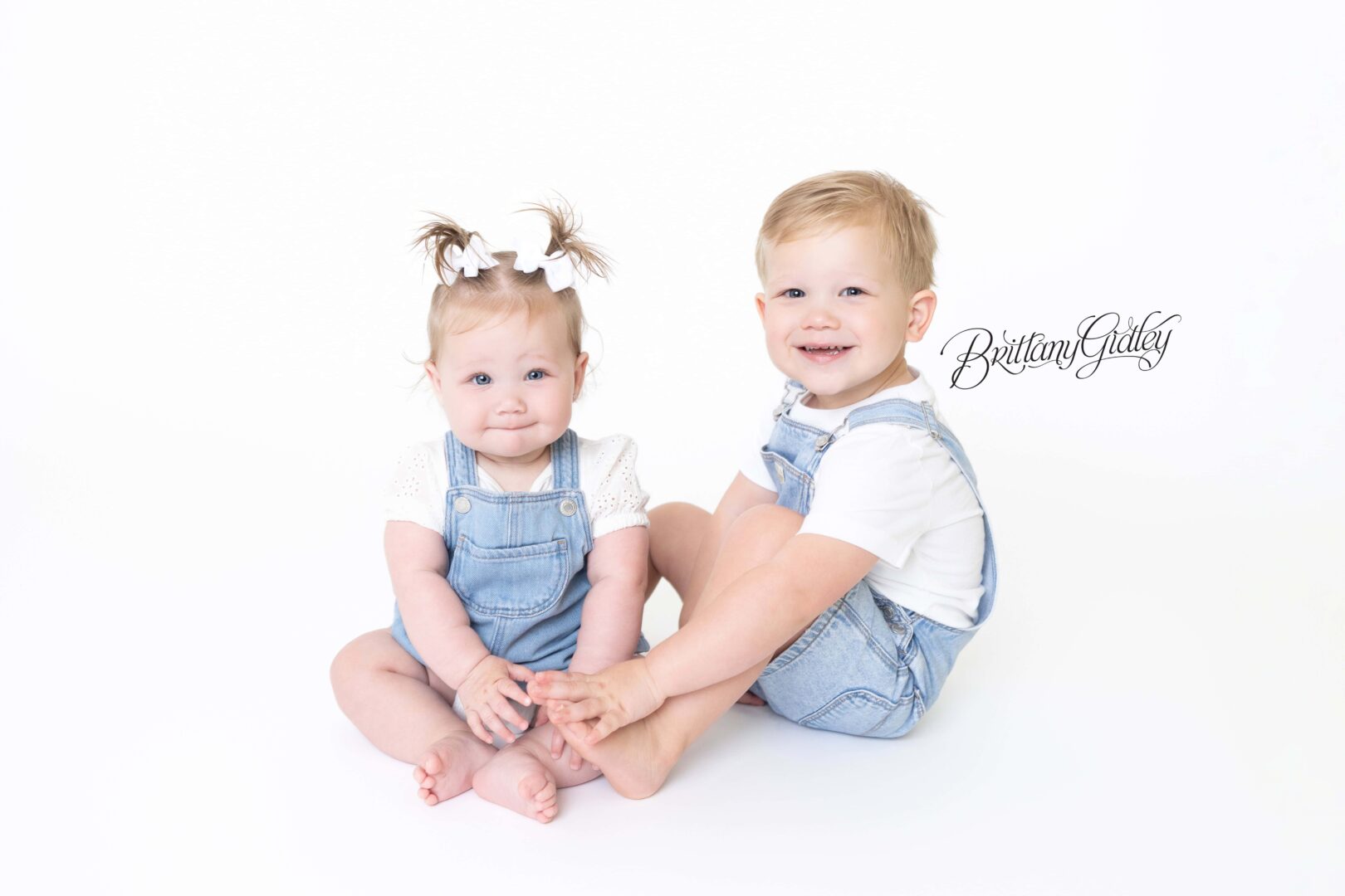 Siblings in Jeans and White Photos